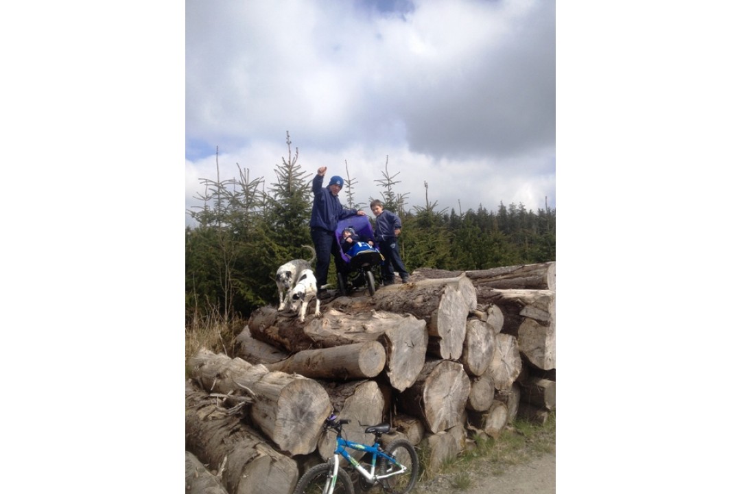 Delta, family, bike, dogs and logs!