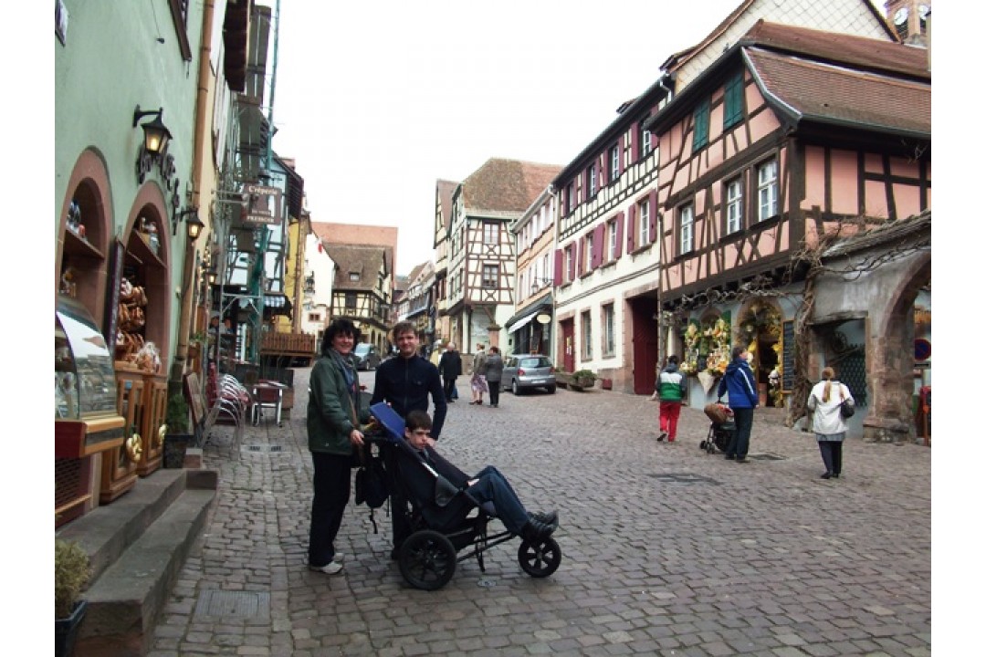 Delta out shopping on a cobbled street